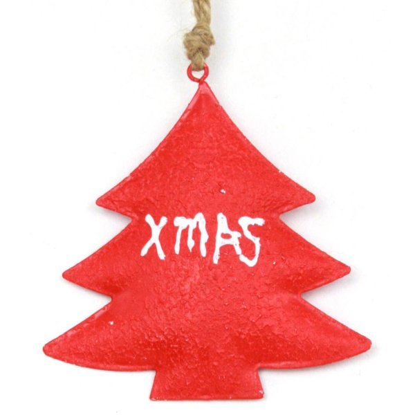 Χριστουγεννιάτικο Μεταλλικό Δεντράκι, Κόκκινο με "XMAS" (11cm)